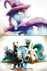 Size: 2000x3008 | Tagged: safe, artist:cuteskitty, character:trixie, oc, oc:knight light, fanfic:a knight's tale, alternate costumes, cape, clothing, fanfic art