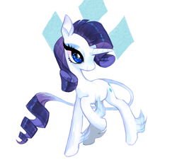 Size: 1000x944 | Tagged: safe, artist:muffinmachine, artist:shacklefunk, character:rarity, species:classical unicorn, species:pony, species:unicorn, cutie mark, cutie mark background, female, leonine tail, mare, raised hoof, solo, unshorn fetlocks
