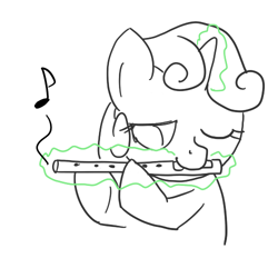 Size: 500x500 | Tagged: safe, artist:spicyhamsandwich, character:sweetie belle, female, flute, lineart, musical instrument, sketch, solo