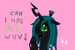 Size: 2464x1640 | Tagged: safe, artist:winterdominus, character:queen chrysalis, blushing, female, open mouth, solo, wink