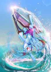 Size: 3508x4961 | Tagged: safe, artist:toonlancer, character:rainbow dash, clothing, female, jet ski, solo, upside down, water