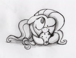 Size: 1987x1510 | Tagged: safe, artist:otto720, character:fluttershy, cookie, cute, female, monochrome, shyabetes, solo, traditional art