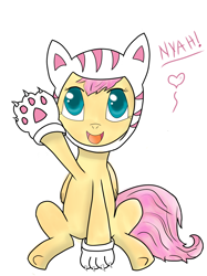 Size: 2000x2667 | Tagged: safe, artist:fluttershy-wins, character:fluttershy, cat costume, clothing, costume, cute, female, fluttercat, paw print hooves, shyabetes, solo