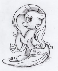Size: 805x992 | Tagged: safe, artist:otto720, character:fluttershy, female, monochrome, simple background, solo