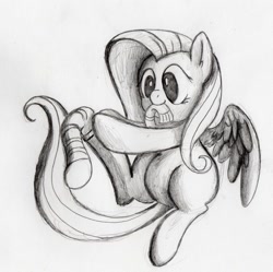 Size: 895x892 | Tagged: safe, artist:otto720, character:fluttershy, clothing, cute, female, monochrome, shyabetes, socks, solo, striped socks, traditional art