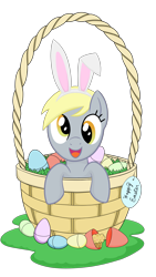 Size: 5400x9600 | Tagged: safe, artist:techrainbow, character:derpy hooves, species:pegasus, species:pony, absurd resolution, basket, bunny ears, cute, derpabetes, easter, easter egg, egg, female, mare, muffin, solo