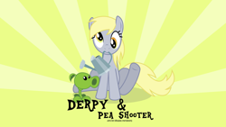 Size: 1024x576 | Tagged: safe, artist:oobrushstrokeoo, character:derpy hooves, species:pegasus, species:pony, female, mare, peashooter, plants vs zombies