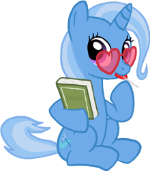 Size: 792x901 | Tagged: safe, artist:ah-darnit, character:trixie, species:pony, species:unicorn, book, cute, diatrixes, female, glasses, lolita (book), lollipop, mare, simple background, solo, transparent background
