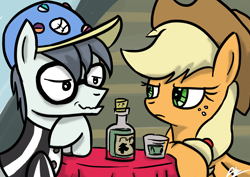 Size: 1748x1240 | Tagged: safe, artist:mrasianhappydude, character:applejack, character:silver shill, episode:leap of faith, g4, my little pony: friendship is magic, appleshill, female, glasses, male, shipping, straight, unamused