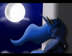Size: 900x703 | Tagged: dead source, safe, artist:kyroking, character:princess luna, eyes closed, female, moon, solo