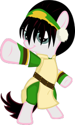 Size: 1030x1702 | Tagged: safe, artist:ah-darnit, species:pony, avatar the last airbender, bipedal, blind, clothing, ponified, simple background, solo, toph bei fong, transparent background, vector