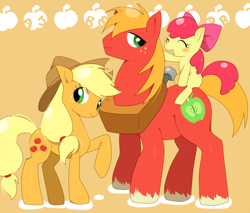 Size: 800x682 | Tagged: safe, artist:oniku, character:apple bloom, character:applejack, character:big mcintosh, species:earth pony, species:pony, cute, cutie mark, explicit source, male, pixiv, stallion