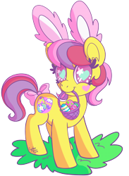 Size: 2200x3000 | Tagged: safe, artist:dolcisprinkles, g3, basket, bow, bunny ears, easter, easter egg, female, heart eyes, mouth hold, simple background, skedoodle, solo, tail bow, transparent background, wingding eyes