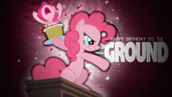 Size: 1920x1080 | Tagged: safe, artist:cr4zyppl, artist:ericfortney, artist:midnite99, edit, character:pinkie pie, angry, cake, confetti, dresser, female, solo, the lonely island, threw it on the ground (the lonely island), vector, wallpaper, wallpaper edit