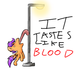 Size: 578x521 | Tagged: safe, artist:supersheep64, character:scootaloo, g4, female, lamp, licking, light, simple background, solo, streetlight