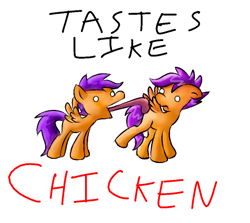 Size: 476x424 | Tagged: safe, artist:supersheep64, character:scootaloo, g4, duality, licking, ponidox, scootachicken, self ponidox, simple background, tongue out