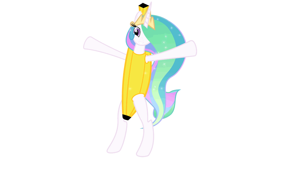 Size: 994x600 | Tagged: safe, artist:bednarowski, character:princess celestia, animated, banana, banana suit, costume, dancing, female, peanut butter jelly time