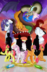 Size: 2600x4000 | Tagged: safe, artist:sonson-sensei, character:apple bloom, character:babs seed, character:discord, character:rarity, character:scootaloo, character:sweetie belle, species:human, cutie mark crusaders, elements of harmony, silhouette