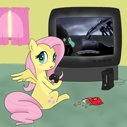 Size: 800x800 | Tagged: safe, artist:spicyhamsandwich, character:fluttershy, species:pony, female, gamershy, mass effect, solo