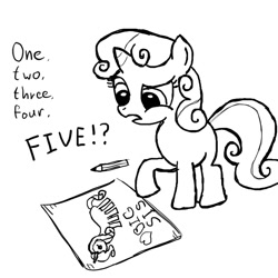 Size: 600x600 | Tagged: safe, artist:smockhobbes, character:sweetie belle, drawing, female, monochrome, sketch, solo, sweetie fail, sweetiedumb