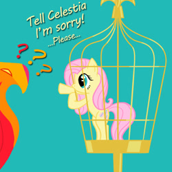 Size: 750x750 | Tagged: safe, artist:smockhobbes, character:fluttershy, character:philomena, cage, micro