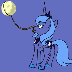Size: 750x750 | Tagged: safe, artist:smockhobbes, character:princess luna, female, moon, moon work, mouth hold, pulling, rope, s1 luna, simple background, solo, tangible heavenly object