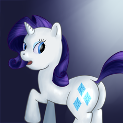 Size: 2000x2000 | Tagged: safe, artist:ponyway, character:rarity, butt, dock, female, looking at you, looking back, open mouth, plot, raised hoof, solo