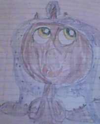 Size: 261x322 | Tagged: safe, artist:gracie_cleopatra, oc, oc only, oc:summertime sadness, species:alicorn, species:bat pony, species:pony, blurry, happy, lined paper, quality, smiling, solo, stylistic suck, traditional art