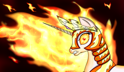 Size: 2671x1559 | Tagged: safe, artist:rex42, artist:tarreth, character:nightmare star, character:princess celestia, angry, catasterism, female, fire, mane of fire, rage, solo