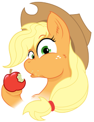 Size: 5760x7471 | Tagged: safe, artist:starbolt-81, character:applejack, absurd resolution, bust, eating, female, looking at you, portrait, puffy cheeks, solo
