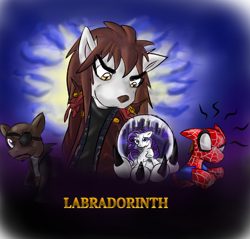 Size: 764x730 | Tagged: safe, artist:supersheep64, character:rarity, species:diamond dog, species:pony, species:unicorn, david bowie, david bowwowie, diamond dogified, eyepatch, fanfic art, female, goblin king, jareth, labradorinth, labyrinth (movie), mare, movie reference, nick fury, ponified, spider-man