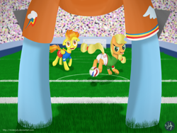 Size: 4000x3000 | Tagged: safe, artist:misterjuly, character:applejack, character:rainbow dash, character:spitfire, football, hoers, sports