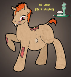 Size: 645x692 | Tagged: safe, artist:yenamuffin, oc, oc only, oc:dinette, species:pony, species:unicorn, fallout equestria, ghoul, kicking, overdue, pregnant, reference sheet, solo