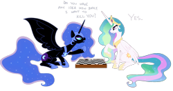 Size: 1500x790 | Tagged: safe, artist:glamourkat, artist:kalas17, character:nightmare moon, character:princess celestia, character:princess luna, species:alicorn, species:pony, checkers, female, mare