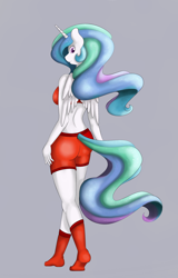 Size: 1226x1920 | Tagged: safe, artist:pentoolqueen, character:princess celestia, species:alicorn, species:anthro, species:plantigrade anthro, species:pony, ass, clothing, female, shorts, simple background, socks, solo