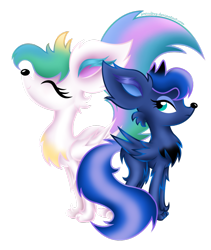 Size: 822x973 | Tagged: safe, artist:zoevulpez, character:princess celestia, character:princess luna, species:fennec fox, cute, ear fluff, eyes closed, fluffy, frown, simple background, smiling, species swap, transparent background, vector