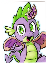 Size: 274x366 | Tagged: safe, artist:retrostarling, character:spike, fake horn, fake wings, male, solo, traditional art