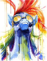Size: 800x1035 | Tagged: safe, artist:fleebites, character:rainbow dash, female, solo, traditional art, watercolor painting, wonderbolts uniform