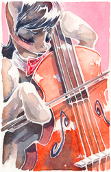 Size: 800x1236 | Tagged: safe, artist:fleebites, character:octavia melody, female, musical instrument, solo, traditional art, watercolor painting