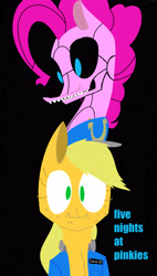 Size: 2448x4320 | Tagged: safe, artist:newsketches, character:applejack, character:pinkie pie, absurd resolution, five nights at freddy's, robot, video game