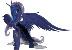 Size: 3922x2722 | Tagged: safe, artist:nemesis360, character:princess luna, clothing, commission, dress, female, raised hoof, simple background, solo, spread wings, transparent background, wings