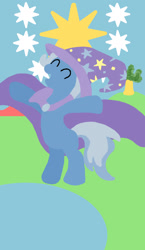Size: 825x1425 | Tagged: safe, artist:poisonedpirate, character:trixie, species:pony, species:unicorn, bipedal, cape, clothing, eyes closed, female, fireworks, hat, hooves, lineless, mare, missing cutie mark, open mouth, solo, tarot card