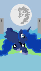 Size: 825x1425 | Tagged: safe, artist:poisonedpirate, character:princess luna, species:alicorn, species:pony, cutie mark, female, full moon, hooves, horn, jewelry, lineless, lying down, mare, mare in the moon, moon, prone, regalia, solo, spread wings, tarot card, wings