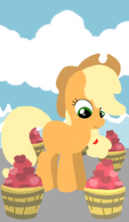 Size: 825x1425 | Tagged: safe, artist:poisonedpirate, character:applejack, species:earth pony, species:pony, apple, clothing, cloud, cowboy hat, female, food, hat, hooves, lineless, mare, missing cutie mark, solo, tarot card