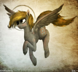 Size: 1024x937 | Tagged: safe, artist:tarantad0, character:derpy hooves, species:pegasus, species:pony, abstract background, female, glow, halo, mare, solo
