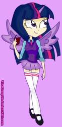 Size: 313x637 | Tagged: safe, artist:tinacrazy29, character:twilight sparkle, character:twilight sparkle (alicorn), species:alicorn, species:human, chibi, clothing, female, horned humanization, humanized, mary janes, miniskirt, necktie, school uniform, schoolgirl, shirt, skirt, socks, solo, thigh highs, vest, winged humanization