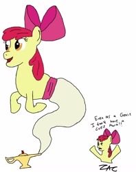 Size: 1980x2499 | Tagged: safe, artist:crackle486, character:apple bloom, 1000 hours in ms paint, dialogue, genie, geniefied, lamp, ms paint, quality, simple background, white background