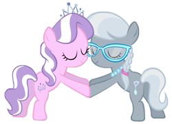 Size: 1234x888 | Tagged: safe, artist:purplefairy456, character:diamond tiara, character:silver spoon, species:earth pony, species:pony, eyes closed, female, filly, glasses, simple background, transparent background