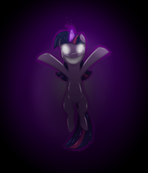 Size: 1000x1168 | Tagged: safe, artist:w300, character:twilight sparkle, species:pony, species:unicorn, female, floating, glowing eyes, gradient background, grin, looking at you, magic, mare, smiling, solo, telekinesis