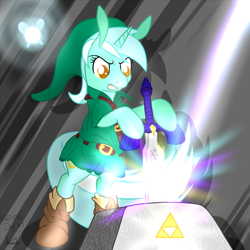 Size: 1500x1500 | Tagged: safe, artist:akashasi, character:lyra heartstrings, crossover, fairy, female, link, master sword, solo, sword, the legend of zelda